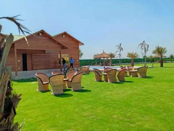 Party lawn and poolside seating